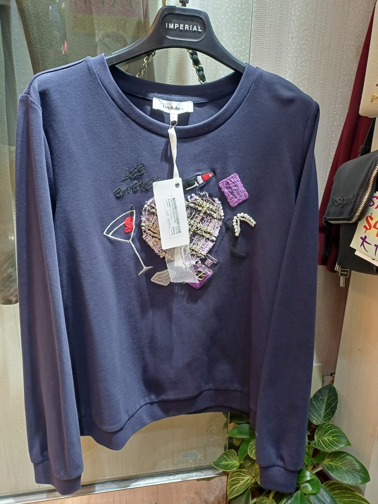 海軍藍刺繡珠飾衛衣