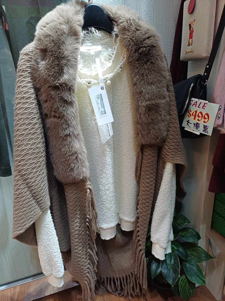 冬季毛領珍珠層次針織套裝