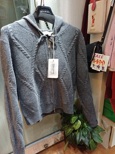 灰色針織連帽拉鍊休閒外套